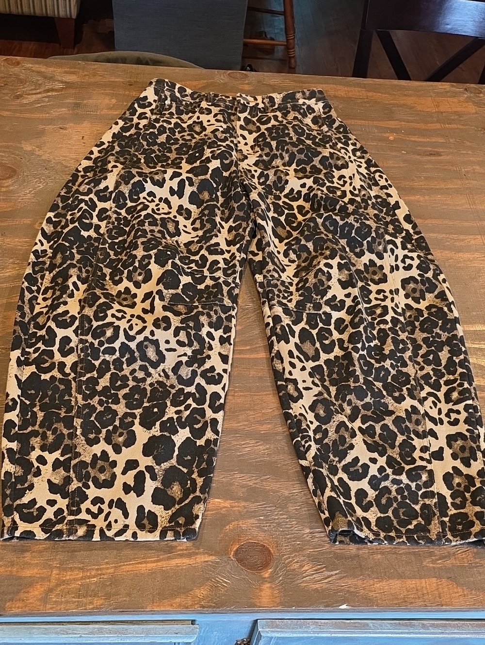 Leopard Print Wide Leg Jeans - Black & Tan